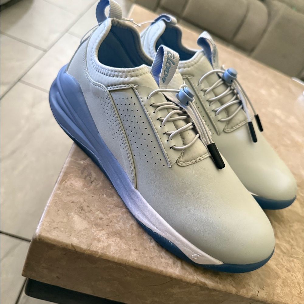 White and Blue Streamlined Sneakers with Cushioned Midsole - Picture 6 of 13